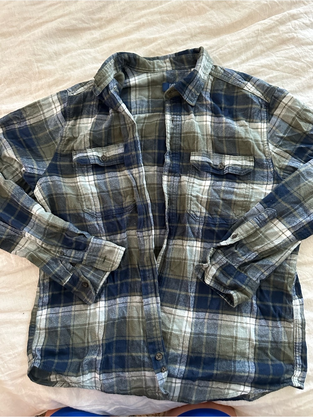 George Plaid Flannel Jacket in Olive Green and Navy